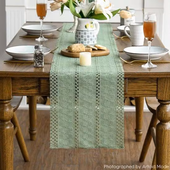 Tovaglia rustica color verde chiaro, dimensioni 30x183 cm, ideale per la decorazione della sala da pranzo