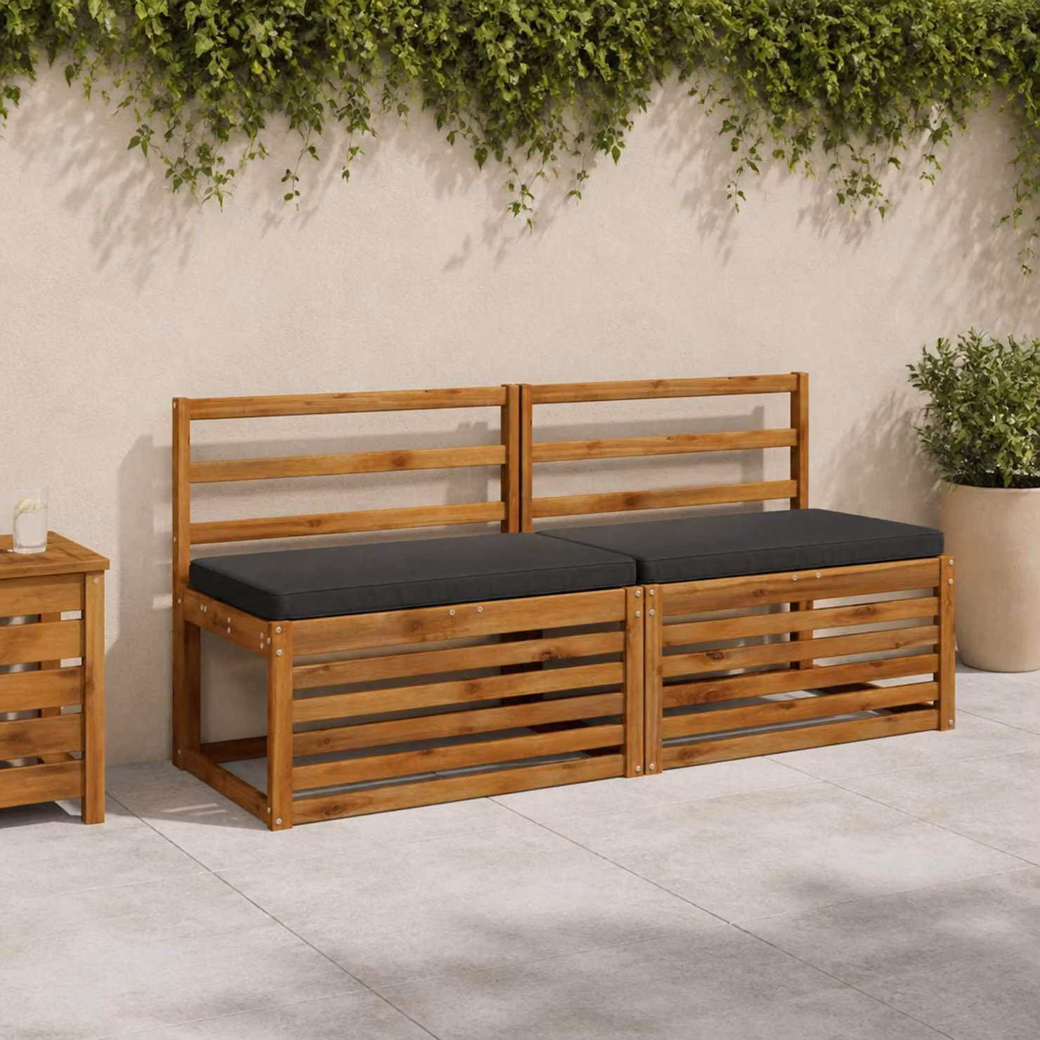 Set di 2 cuscini per panchina vidaXL VUGHT in poliestere, colore grigio antracite, design moderno con rivestimento rimovibile e resistente ai raggi UV