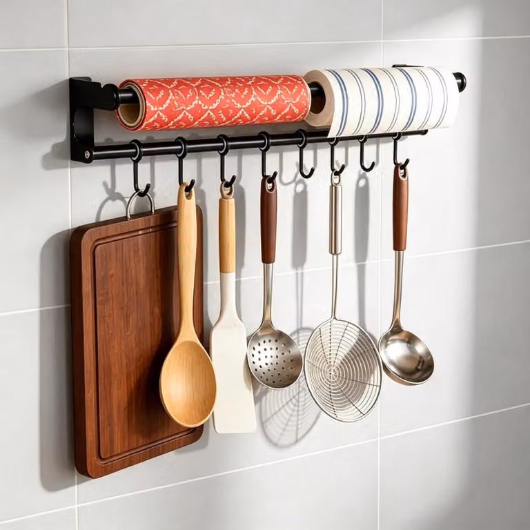 Omgoods - Barra da cucina con 8 ganci per accessori da cucina