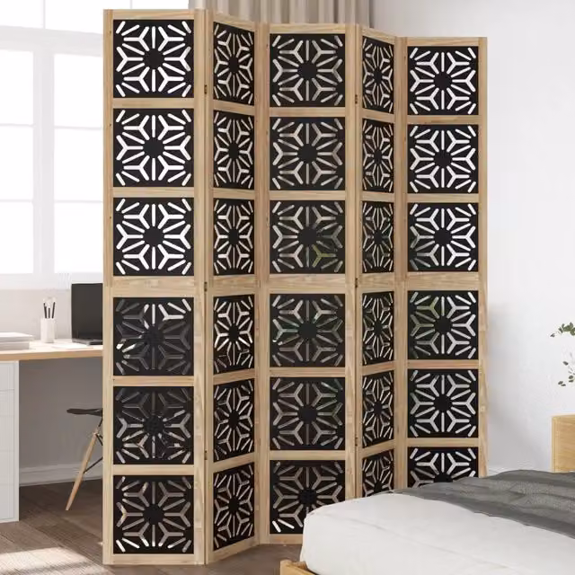 Divisorio Ambienti | Divider per stanze | Paravento 5 Pannelli Marrone e nero Legno di Paulownia