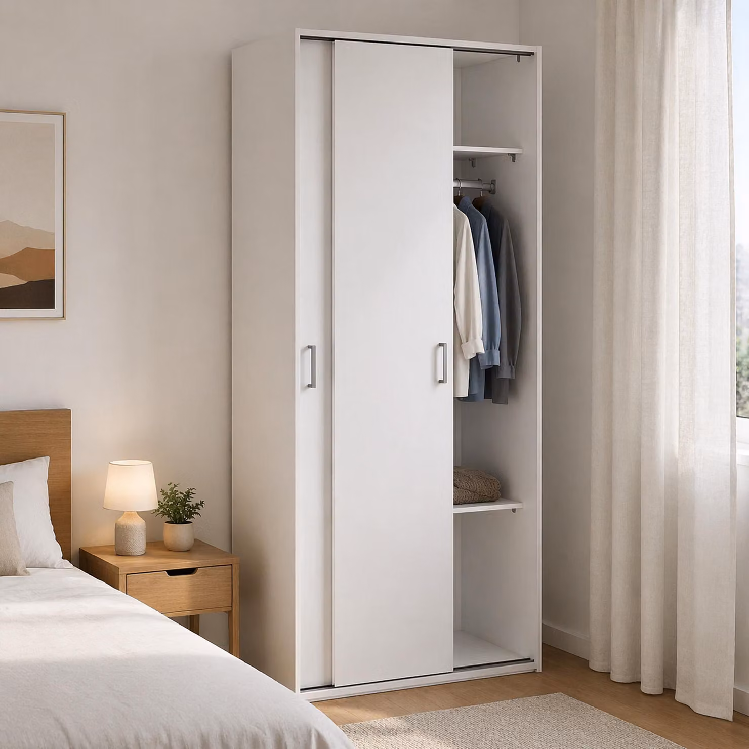 Dmora Guardaroba 2 Ante Cindy 48.25x175.4h cm Bianco, Appendiabiti 2 Ante