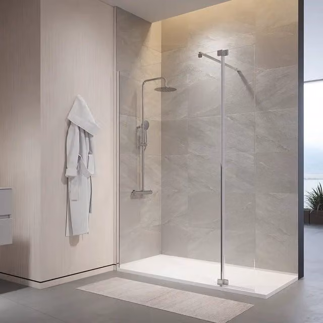 Doccia walk-in 140cm + anta 30cm vetro temperato anticalcare 10mm trasparente profili cromo | Naxos