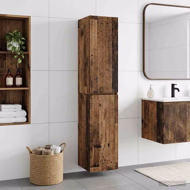 Mobiletto da bagno a muro vidaXL in legno antico marrone, L: 33 cm, P: 34,5 cm, H: 160 cm