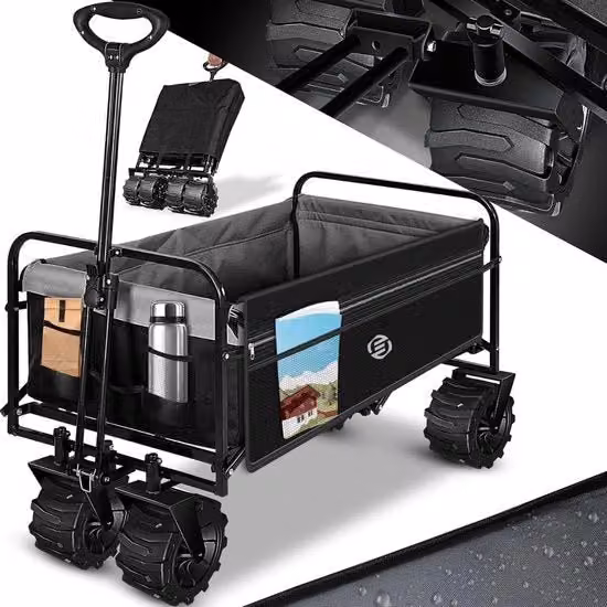 Carrello Portatile - Carrello da Spiaggia - Carrello con Ruote - Carrello con Multipli Livelli - Carrello con Ruote Sterzo - Carrello da Spiaggia Portatile