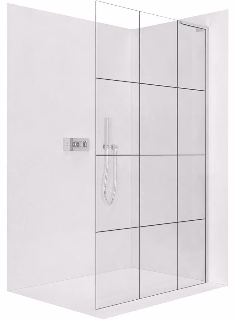 CERANO - Box doccia Walk-in Onyx con montante a L destro - 8 mm - cromato, vetro industriale - 110x200 cm