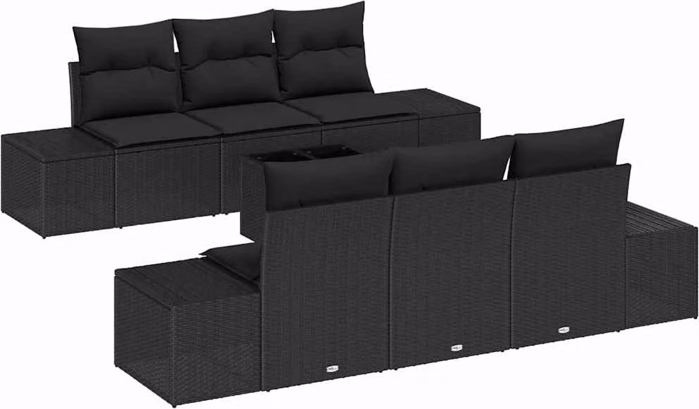 Set Divano da Giardino con cuscino 8 pcs Nero polyrattan