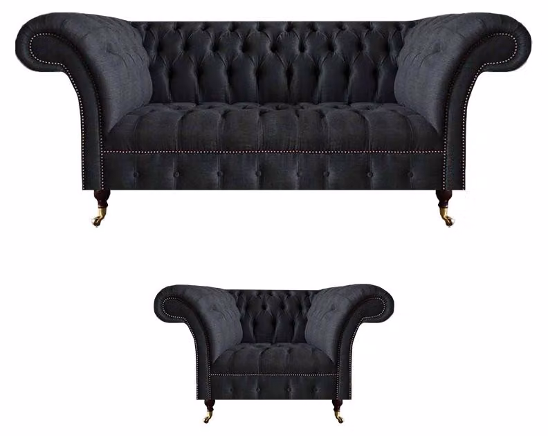 Schwarzer Dreisitzer Wohnzimmer Polstersofa Stoffmöbel Designer Sessel