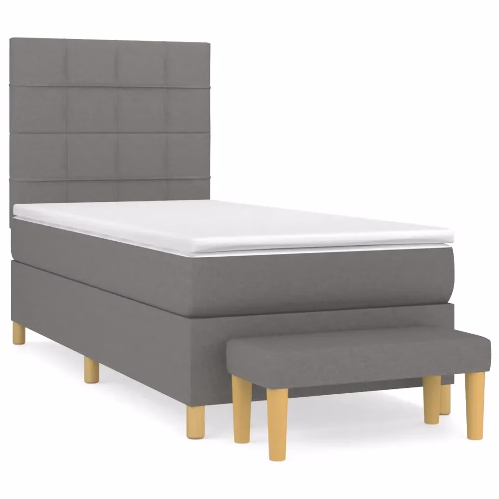 Letto Ibrido con Giroletto a Molle e Materasso vidaXL in Tessuto Grigio e Bianco L/P/H: 190 x 90 x 25 cm – 2