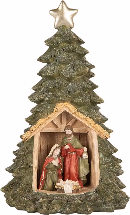 Clayre & Eef Decorazione natalizia con illuminazione a LED Albero di Natale Ø 15x25 cm plastica verde