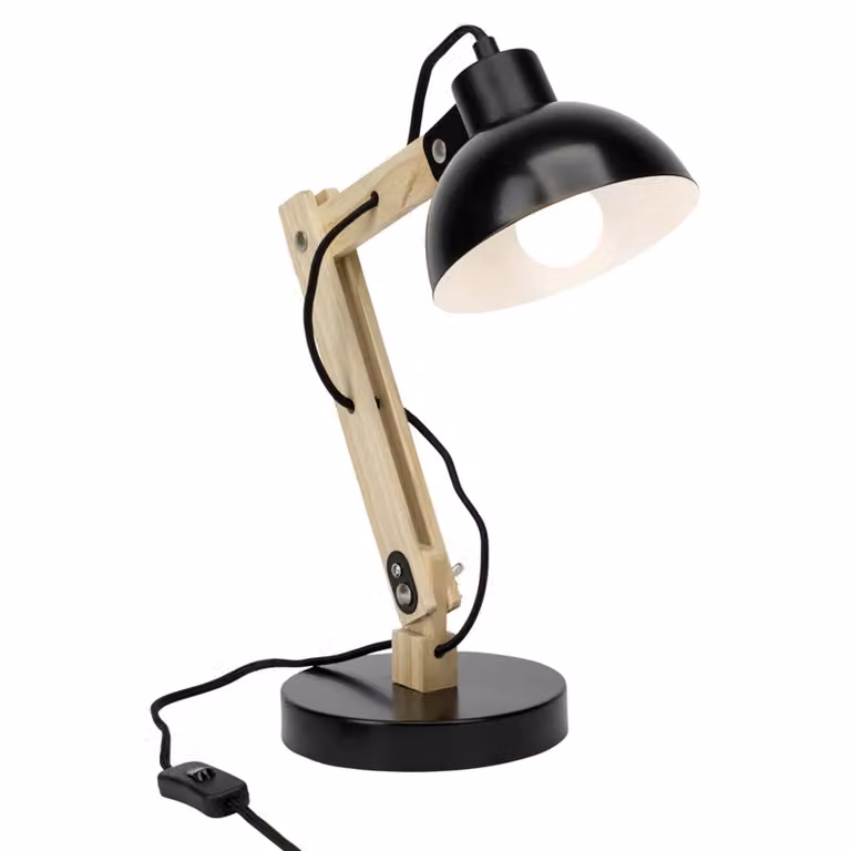 Lampada BRILLANTE Lampada da tavolo Moda nera | 1x A60, E27, 25W, adatta a lampade standard (non incluse) | Con interruttore a cavo intermedio