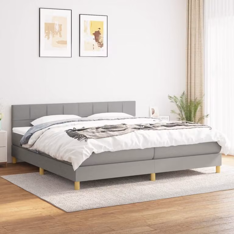vidaXL Letto a molle con materasso in tessuto grigio chiaro 200x200 cm - Letto a molle - Boxspringbetten - Bett - Schlafzimmermöbel