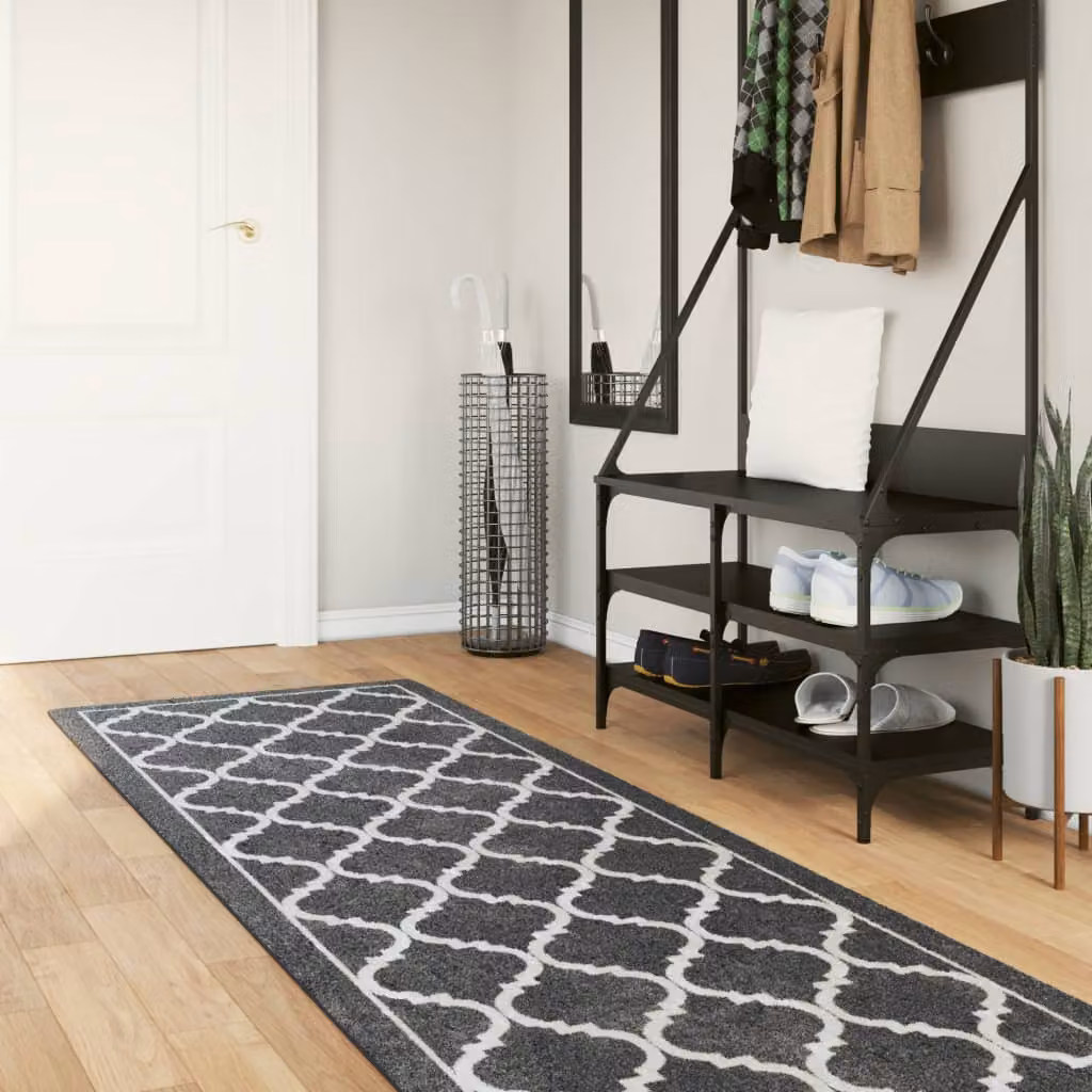 Tappeto lavabile moderno vidaXL con motivo geometrico nero e bianco, L: 80 cm, P: 300 cm