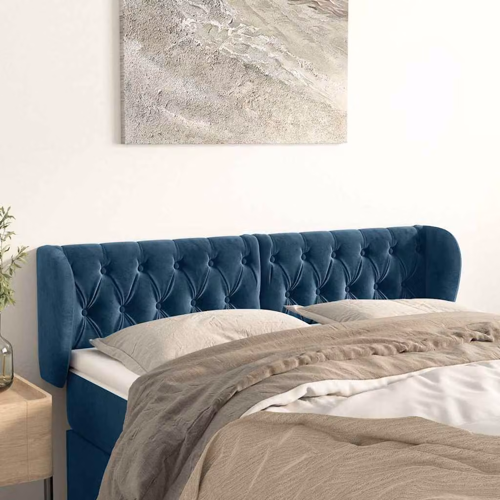 Testiera ad orecchio vidaXL in velluto blu scuro L: 163 cm, P: 23 cm, H: 78-88 cm