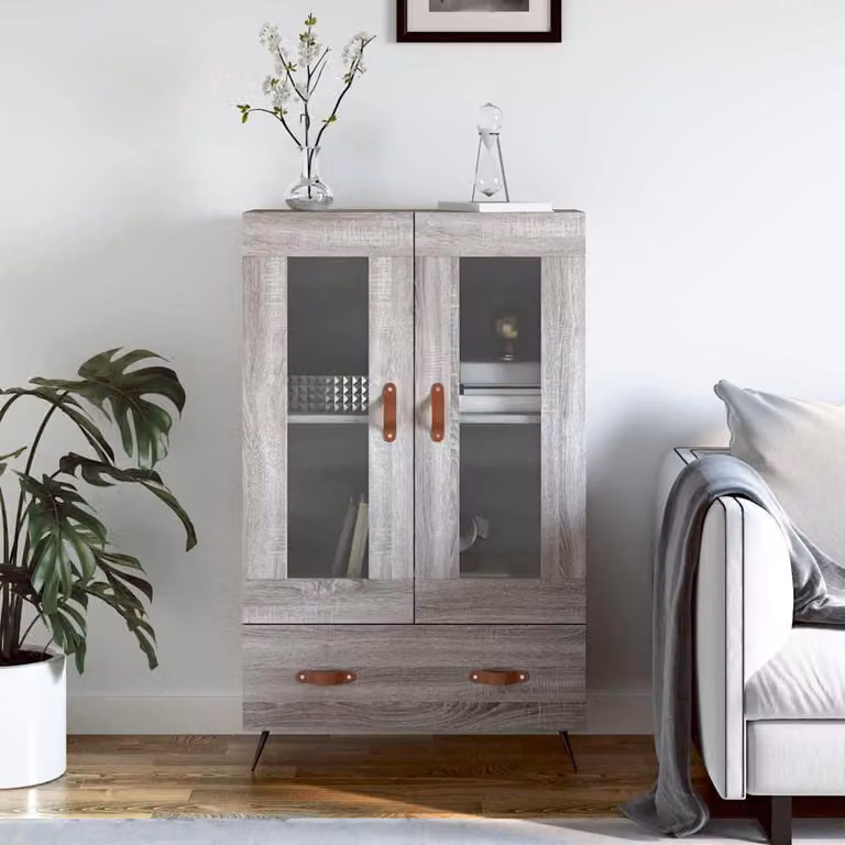 Credenza moderna vidaXL in legno multistrato e metallo, colore Grigio Sonoma, L: 69,5 cm, P: 31 cm, H: 115 cm