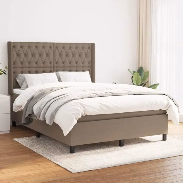 Letto Ibrido vidaXL con Giroletto a Molle e Materasso in Tessuto Beige e Bianco L/P/H: 203 x 147 x 128 cm – 1