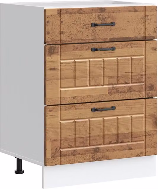 Base da cucina Lucca in legno marrone con cassetti interni e ante, finitura opaca