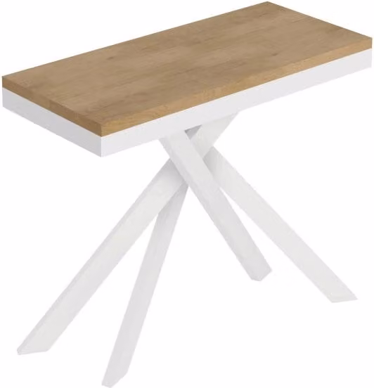 Consolle Allungabile Saki Small Evolution GIORDANOSHOP Quercia Natura e Gambe Bianche L/P/H: 90-196 x 40 x 77 cm