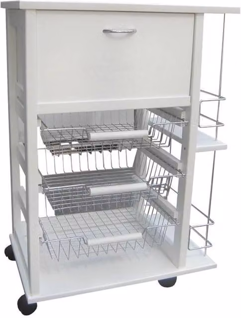 Carrello portafruta Vesuvio Maslegno bianco con porta pane e bottigliera in legno e metallo L: 85 cm, P: 59 cm, H: 39 cm