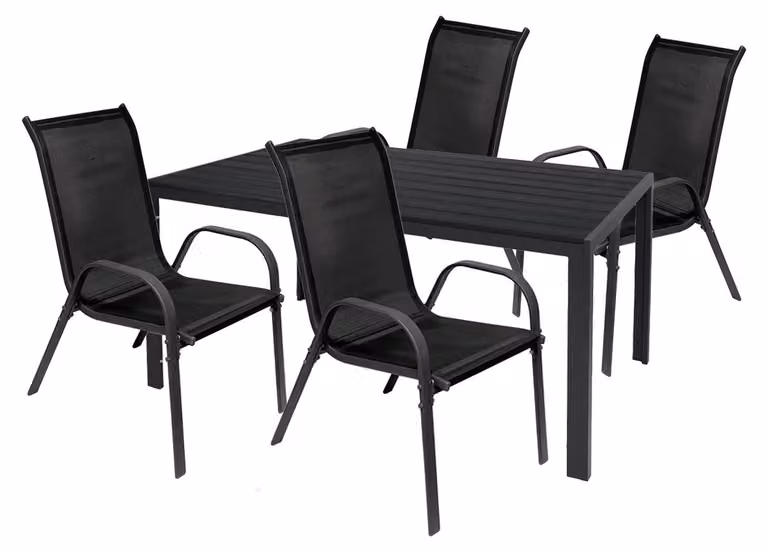 Set da giardino da 5 pezzi, composto da: gruppo sedute, gruppo tavolo e sedie, tavolo da 160x90 cm
