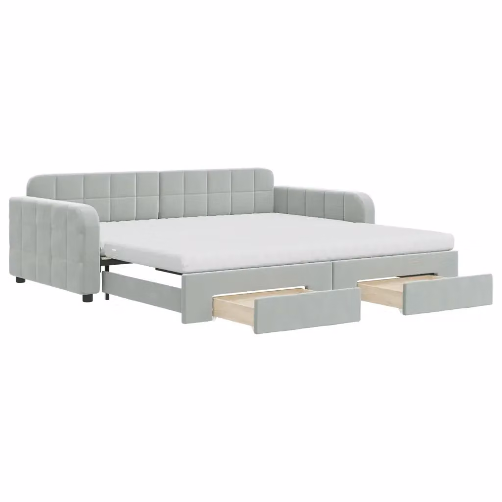 Divano Letto Estraibile con Cassetti in Velluto Grigio vidaXL L: 223 cm, P: 110 cm, H: 71 cm – 2