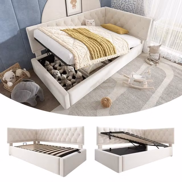Letto giorno funzione contenitore velluto beige 90x200 cm