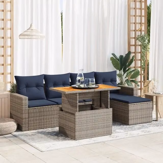 Set Divano da Giardino 6 pz con Cuscini Grigio in Polyrattan 3327029