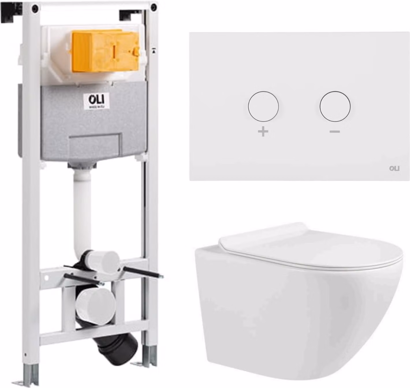 Domotechnika | WC sospeso Zoldo - cassetta da incasso - 48X37X37 Cm - bianco lucido - senza bordo - igienico e silenzioso - manopola bianca