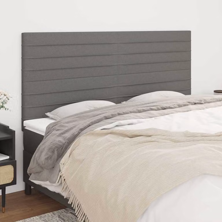 Testiera per letto imbottita vidaXL in tessuto grigio con struttura in legno, L: 160 cm, P: 5 cm, H: 118/128 cm