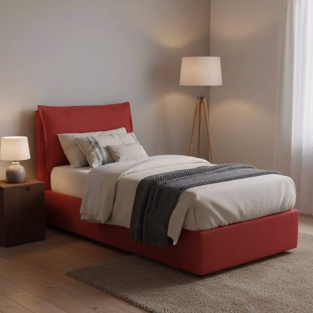 Letto singolo contenitore Aren Talamo Italia con materasso incluso, rivestimento in tessuto rosso, L/P: 80 x 190 cm – 1
