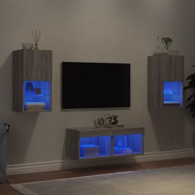 Mobili TV a Muro 4 pz-Credenza per TV con Luci LED Grigio Sonoma 340118