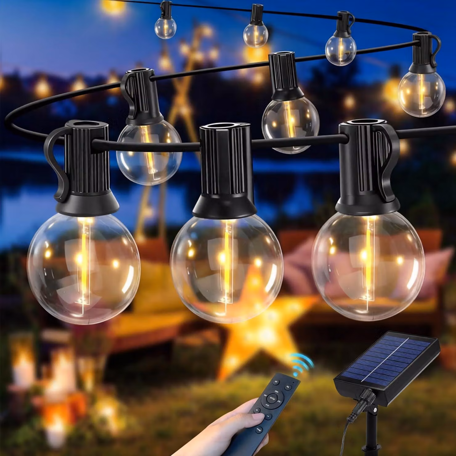 Catena luminosa solare, 16 metri, 25+2 luci LED bianco caldo, dimmerabile, grado di protezione IP44