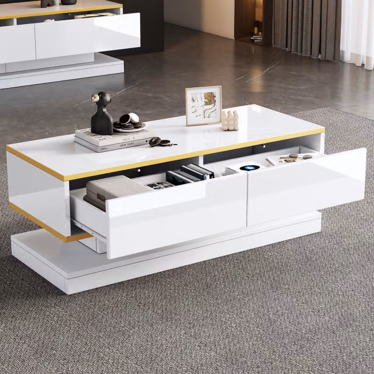Set di mobili da salotto lucidi STILVORA con porta TV e tavolino con ampi cassetti, tavolo da salotto, tavolo da divano moderno