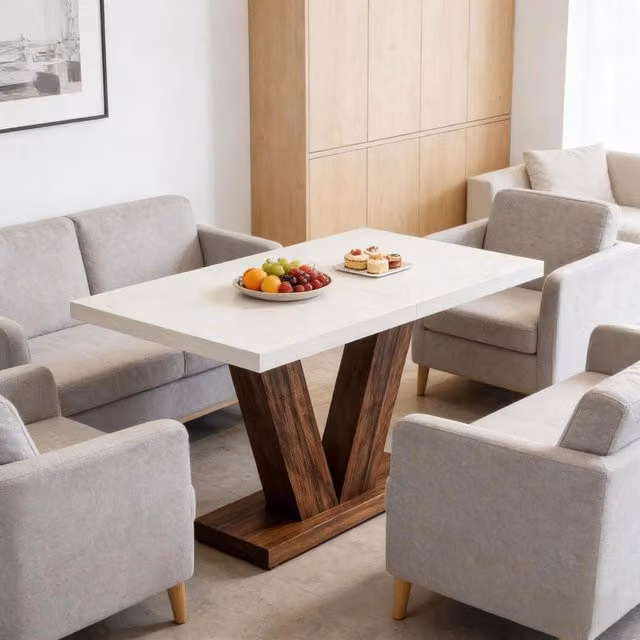 Tavolo da pranzo rettangolare rustico WISHDOR in legno marrone e bianco L: 120 cm, P: 80 cm, H: 75 cm