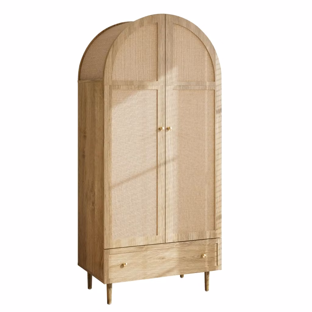 Armadio moderno con ante a battente e cassetti integrati in legno e MDF, finitura opaca color rovere beige, L: 79 cm, P: 50 cm, H: 175 cm – 2
