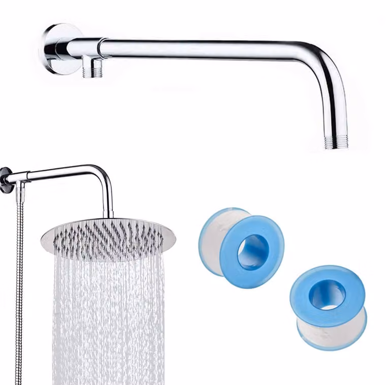Braccio doccia prolunga - 41 cm - Acciaio inox - Cromo lucido argento - Supporto in rame