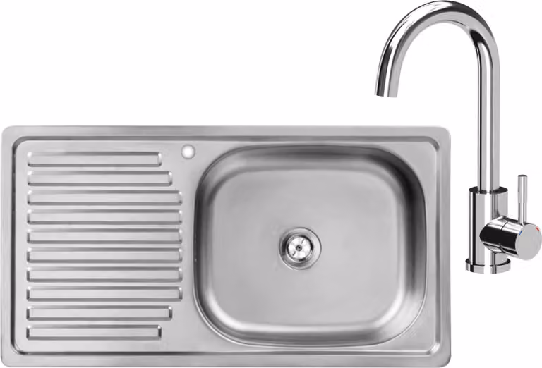 VBChome Lavello in acciaio inox con rubinetteria 75x40x14 cm Lavello da cucina in acciaio inox liscio con foro per rubinetto Lavello con sgocciolatoio sul lato sinistro Sifone Lavello con rubinetteria cromata
