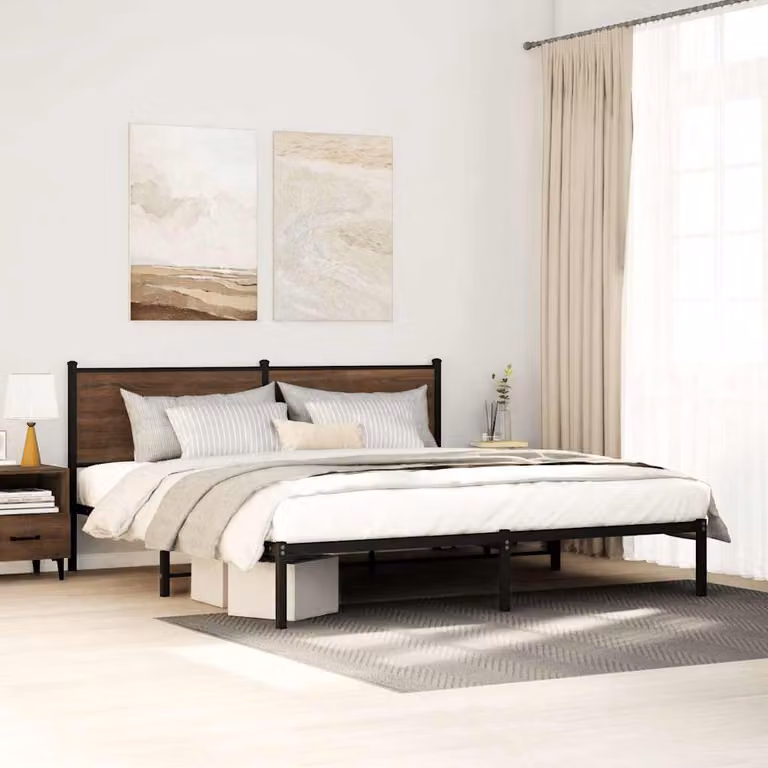 vidaXL Giroletto in Metallo Rovere Marrone con Listelli Fissi L: 198 cm, P: 207 cm, H: 91,5 cm