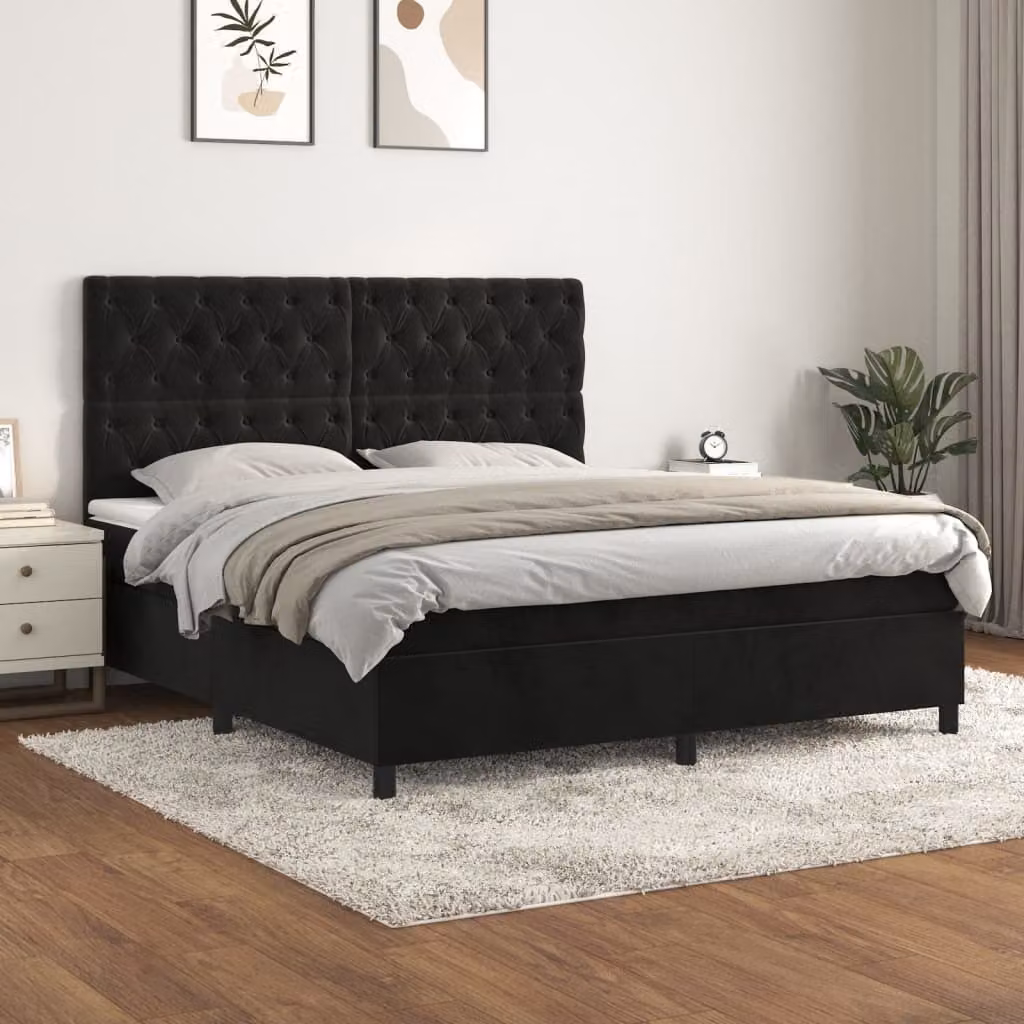 Maison Exclusive - Giroletto a Molle con Materasso Nero 160x200 cm in Velluto
