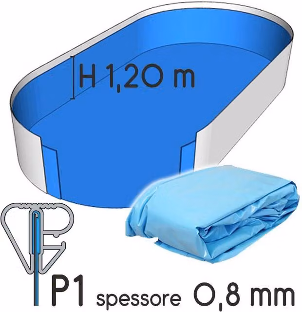 Liner per piscina ovale BSVILLAGE in PVC color sabbia e azzurro, spessore 0,80 mm, L: 360 cm, H: 120 cm