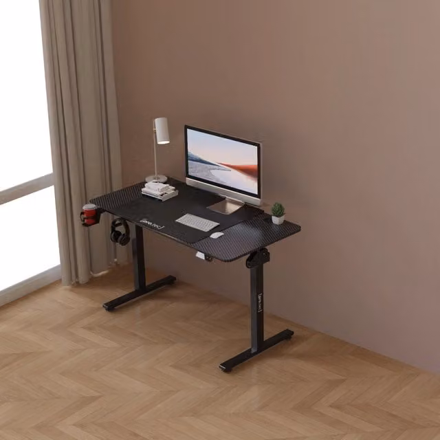 Scrivania regolabile in altezza pro.tec Stryn con sollevamento elettrico, L: 120 cm, P: 60 cm, colore nero – 1