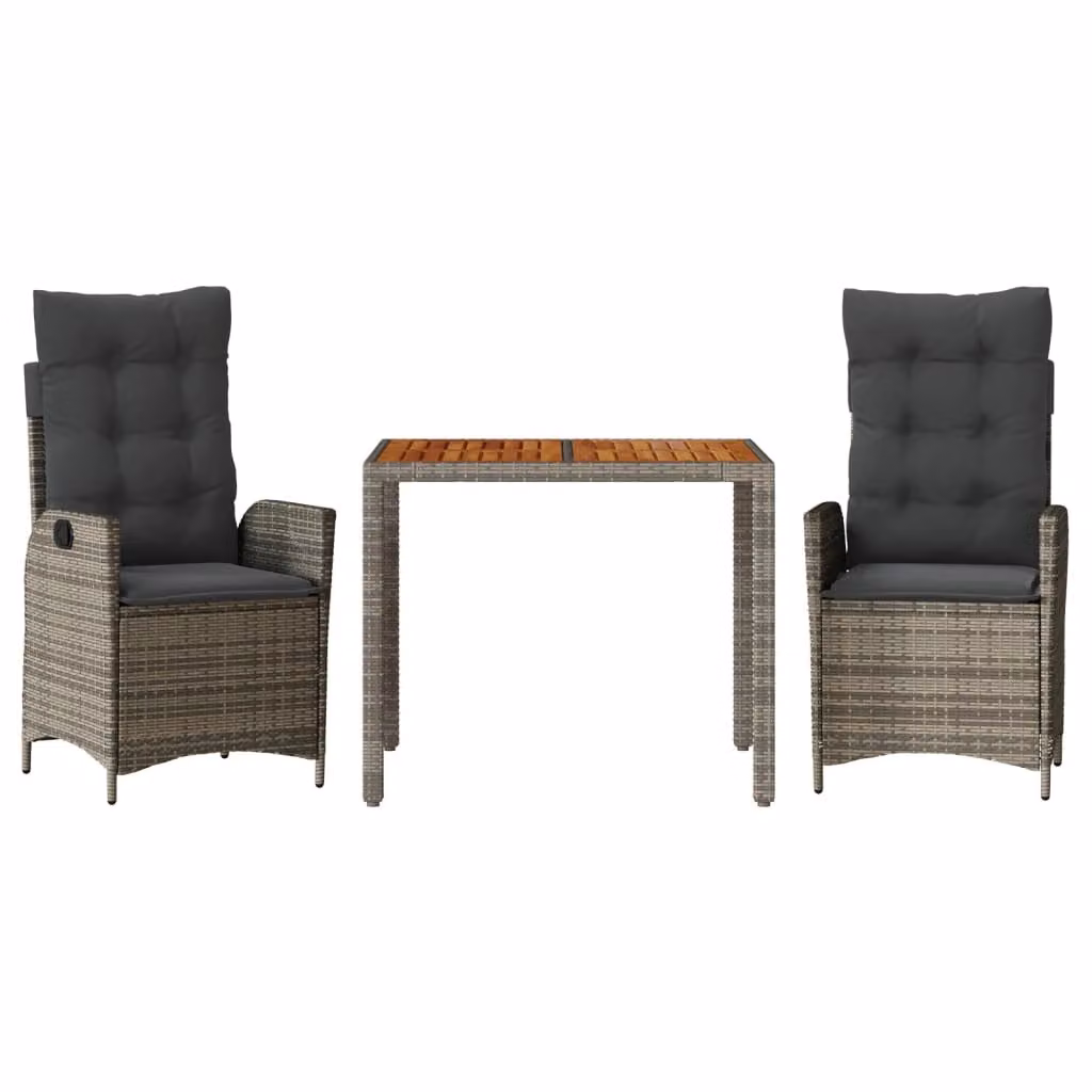 Set da Pranzo da Giardino 3 pz con Cuscini in Polyrattan Grigio