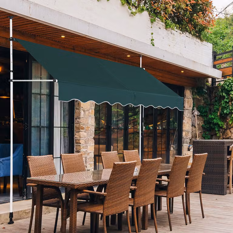Tenda a bracci Costway senza foratura per balcone, regolabile in altezza, resistente ai raggi UV, colore Verde, Larghezza: 250 cm
