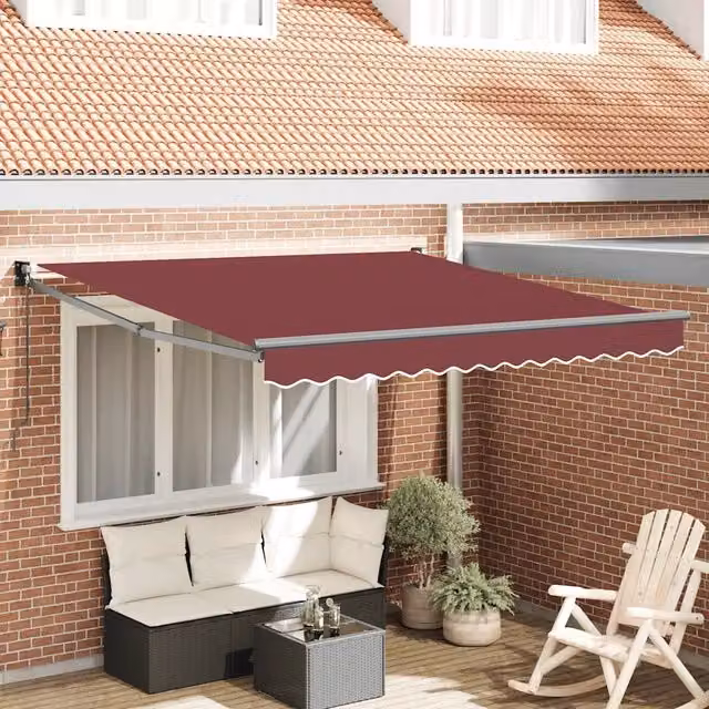 Tenda da sole retrattile manuale VIDAXL con bracci pieghevoli in alluminio e tessuto in poliestere, colori rosso e grigio, L: 300 cm, P: 250 cm – 1