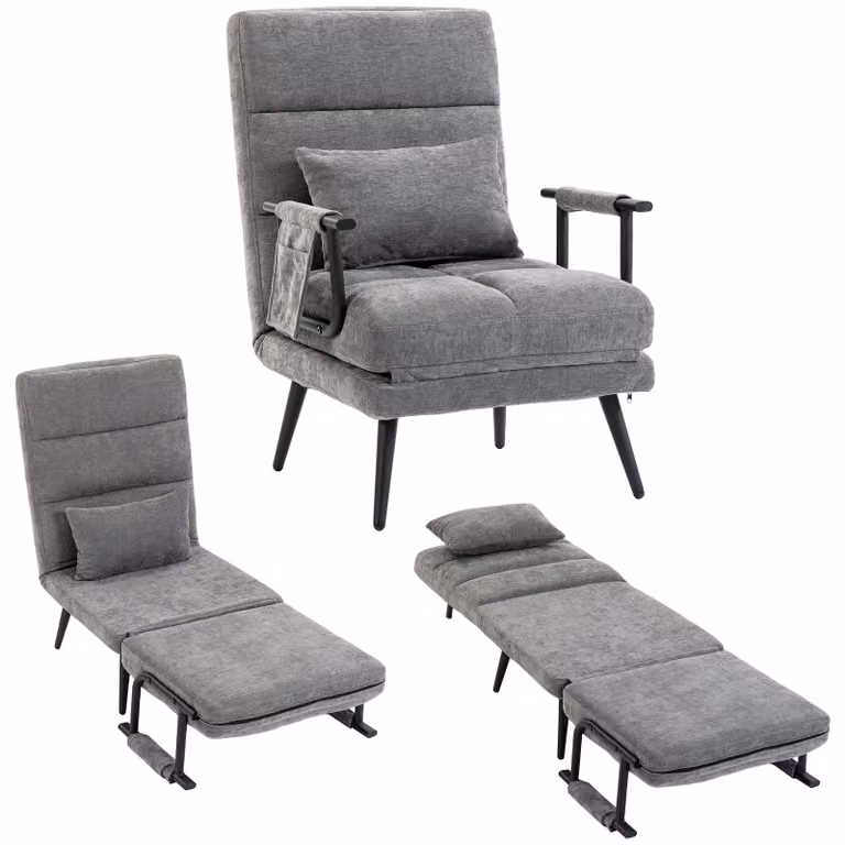 HOMCOM: Poltrona reclinabile 3 in 1, con cuscino lombare, aspetto in chenille