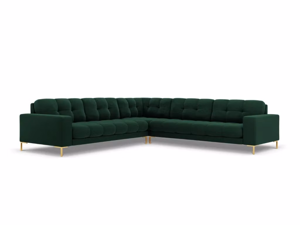 Divano angolare reversibile Bali di Cosmopolitan Design in velluto verde bottiglia con dettagli oro, 6 posti, L/P/H: 256 x 174 x 93 cm – 2