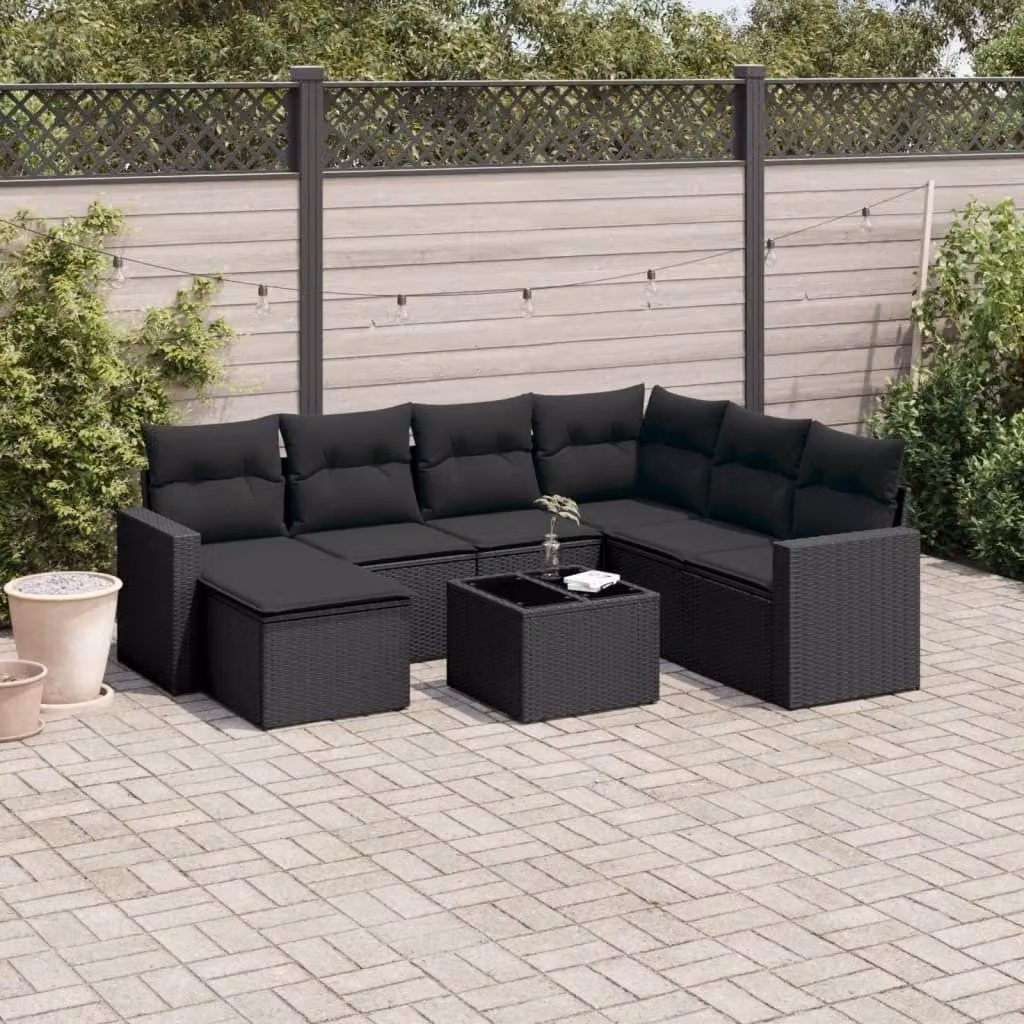 Maison Exclusive - Set da giardino 8 pezzi con cuscini in polyrattan nero
