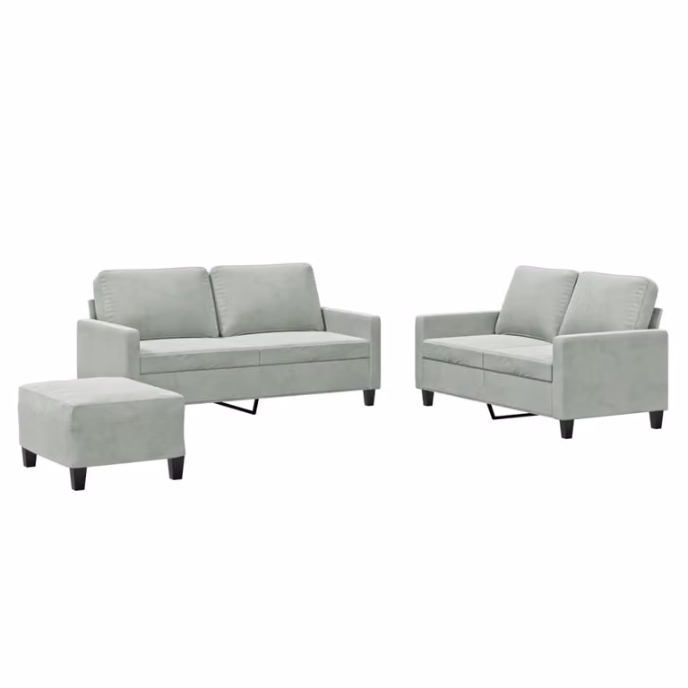 Set di Divani 3 pz con Cuscini Grigio Chiaro in Velluto