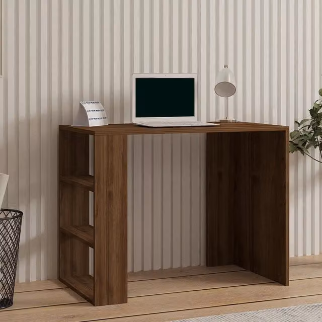 Scrivania DMORA con 3 ripiani in stile moderno, colore marrone, L 90 cm x P 50 cm x H 70 cm – 1