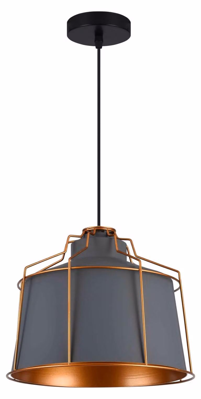 Lampada a sospensione grigio metallo, diametro 32 cm, con cesto dorato, attacco E27, grado di protezione IP20
