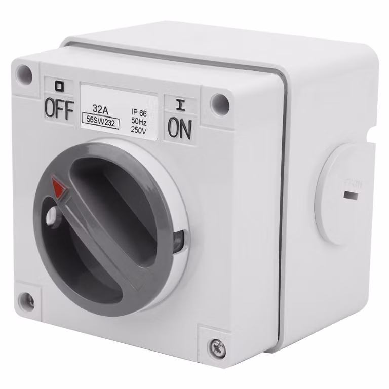 Presa di corrente impermeabile per uso esterno, isolamento antipolvere, pulsanti di accensione/spegnimento rotanti e indicatori, 250 V (2P32A)
